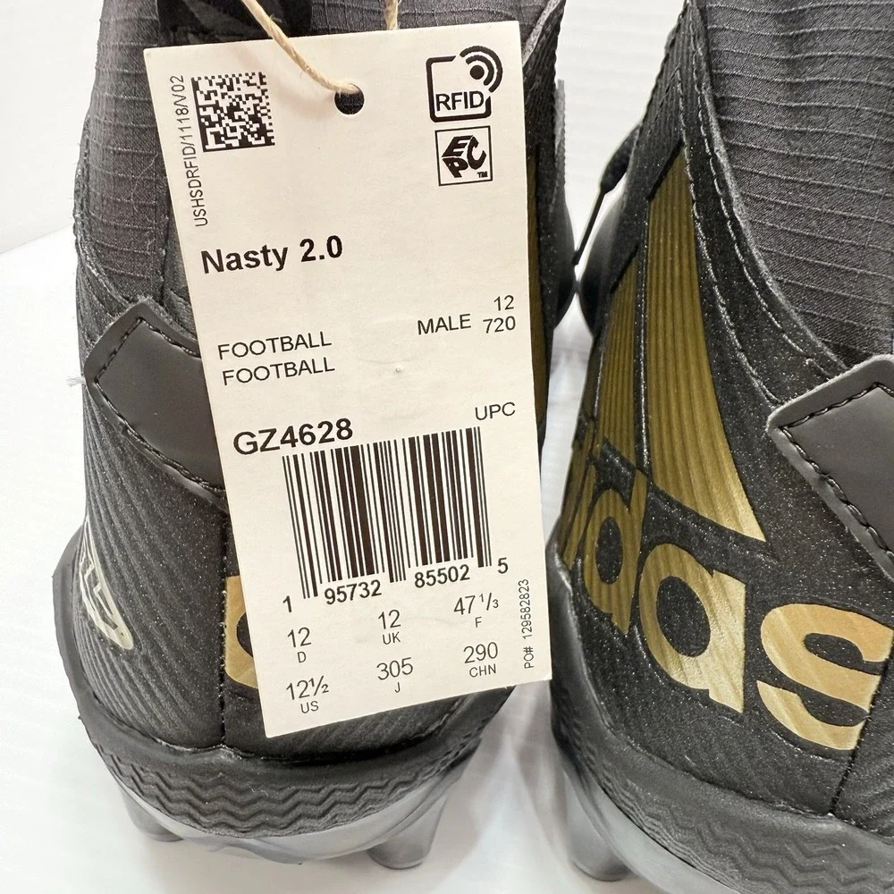 Men's Adidas Football Cleats Nasty 2.0 Black/Gold Size 12.5, Brand‎ New, Sports